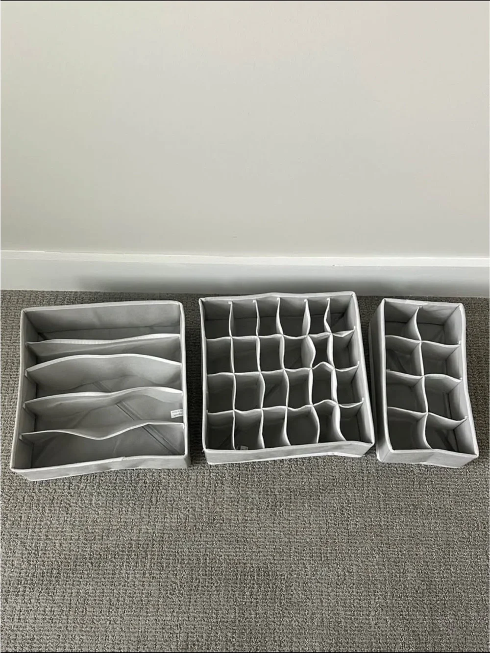 Amazon Gray Fabric Drawer Organizer Set with Multiple Compartments